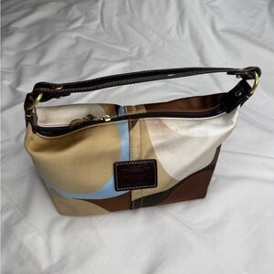 Coach Cream and Brown Shoulder Bag with Leather Accents